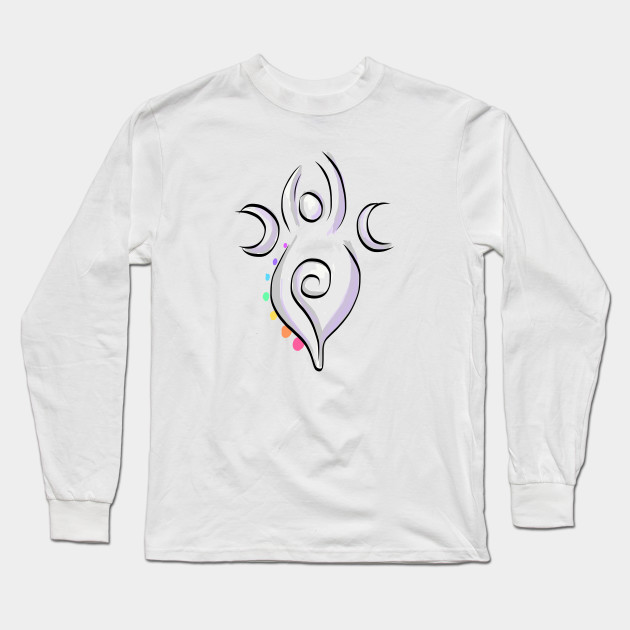Spiral Goddess T-Shirt Three Symbol Wiccan Pagan and Chakras - on light